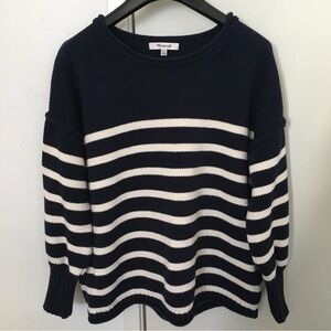 Madewell Conway Pullover Sweater Stripe Navy Cotton similar to j crew rollneck
